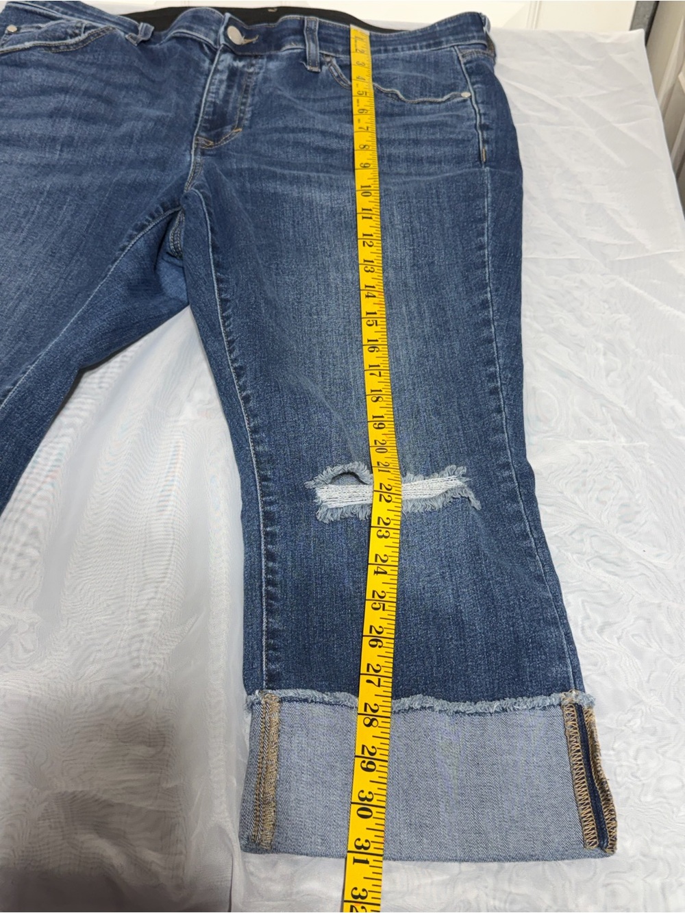 Dark Blue Cropped Distressed Women's Jeans - Picture 5 of 6